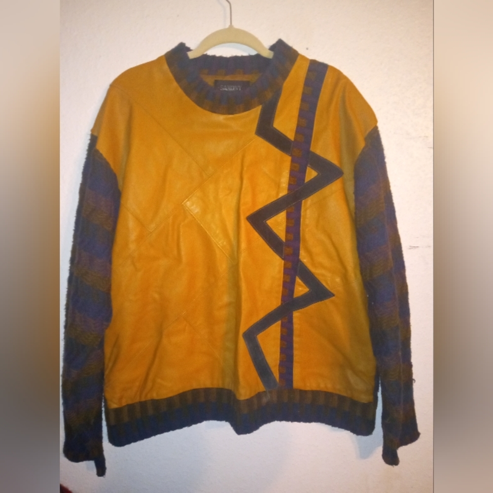 Vintage Googi like 80's Hip hop large leather sweater
